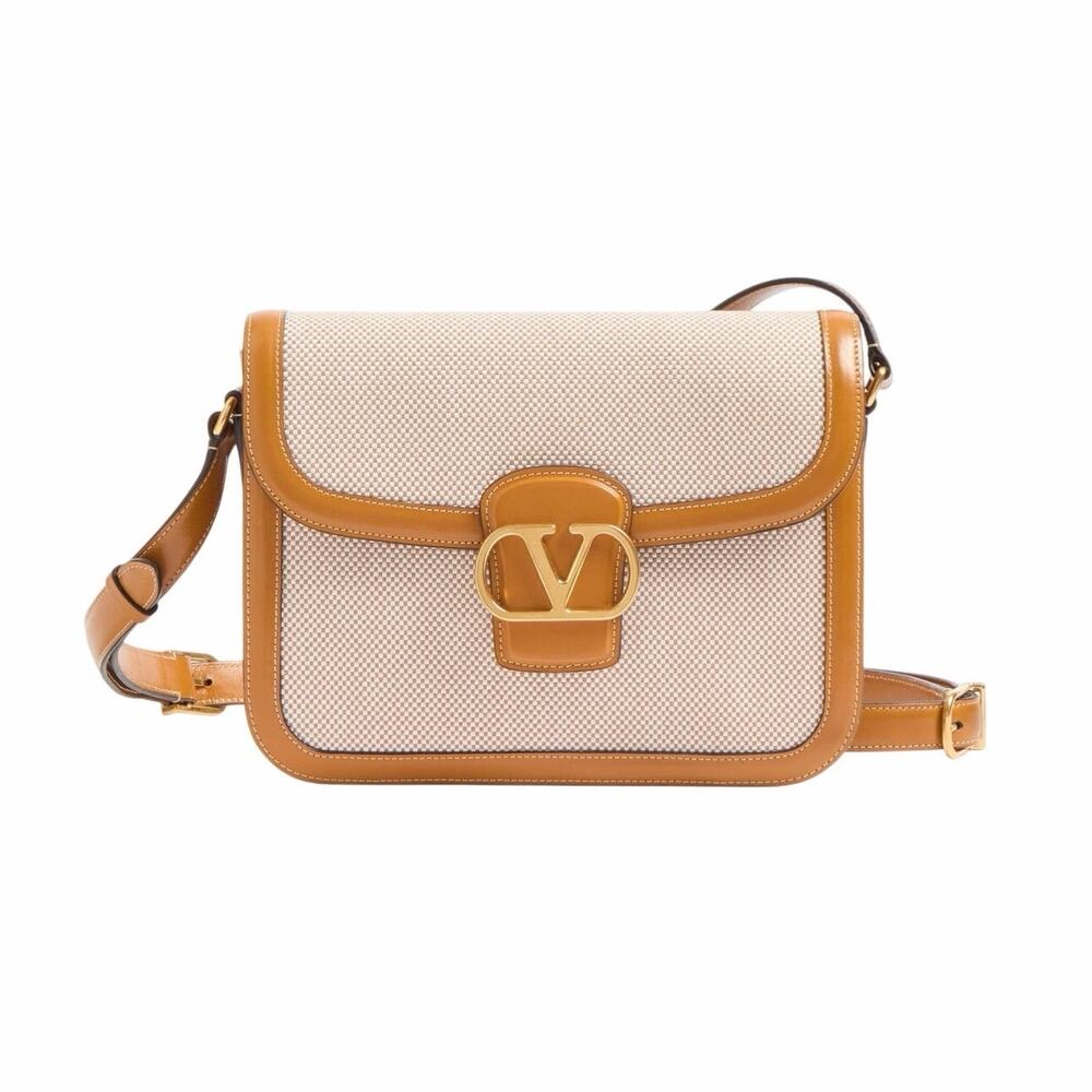 Valentino Garavani NWT 9 to 5 Canvas and Leather Shoulder Bag in Sand Beige